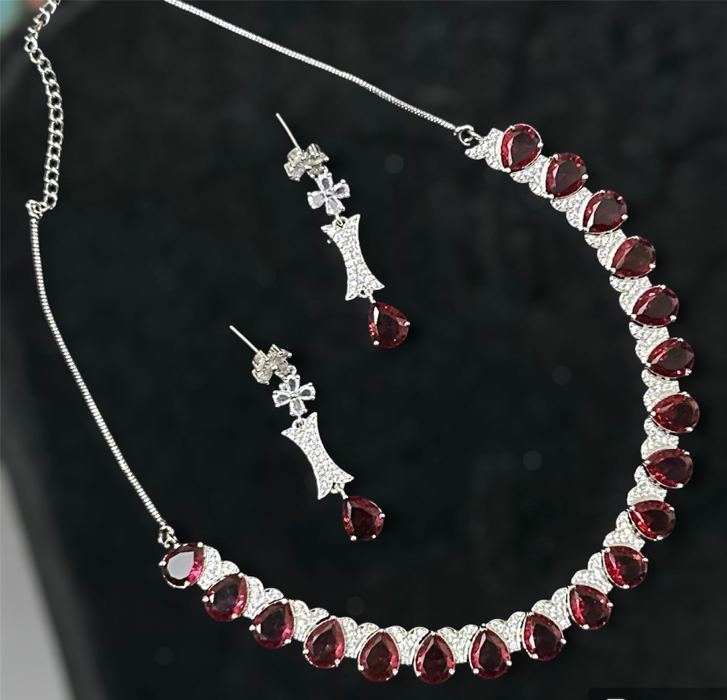 Premium CZ Stones Studded Heavy Look Necklace Choker Set With Earrings