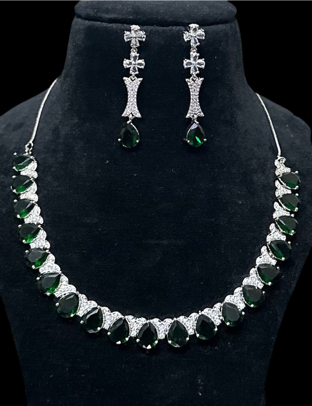 Premium CZ Stones Studded Heavy Look Necklace Choker Set With Earrings