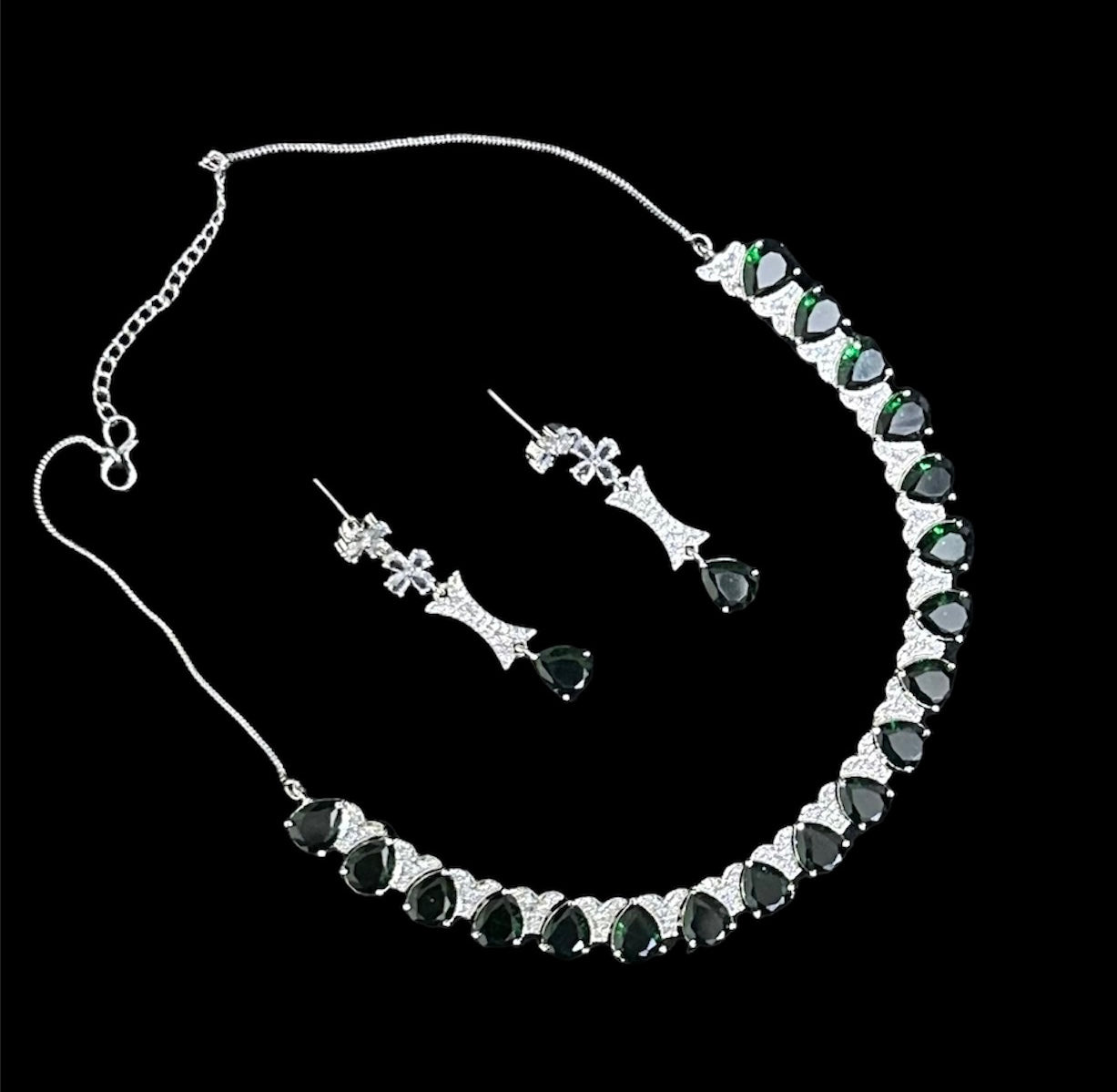 Premium CZ Stones Studded Heavy Look Necklace Choker Set With Earrings