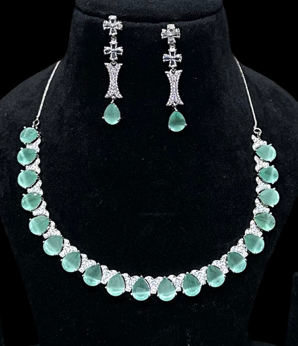 Premium CZ Stones Studded Heavy Look Necklace Choker Set With Earrings