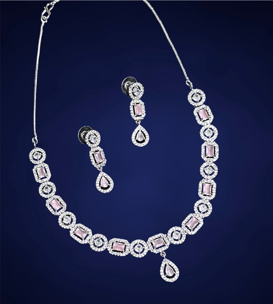 Premium CZ Stones Studded Necklace Choker Set With Drop Earrings