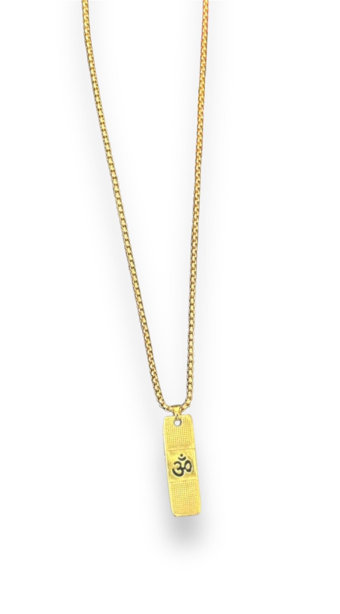 Spiritual OM Engraved Dual Side Sleek Bar Pendant With Chain