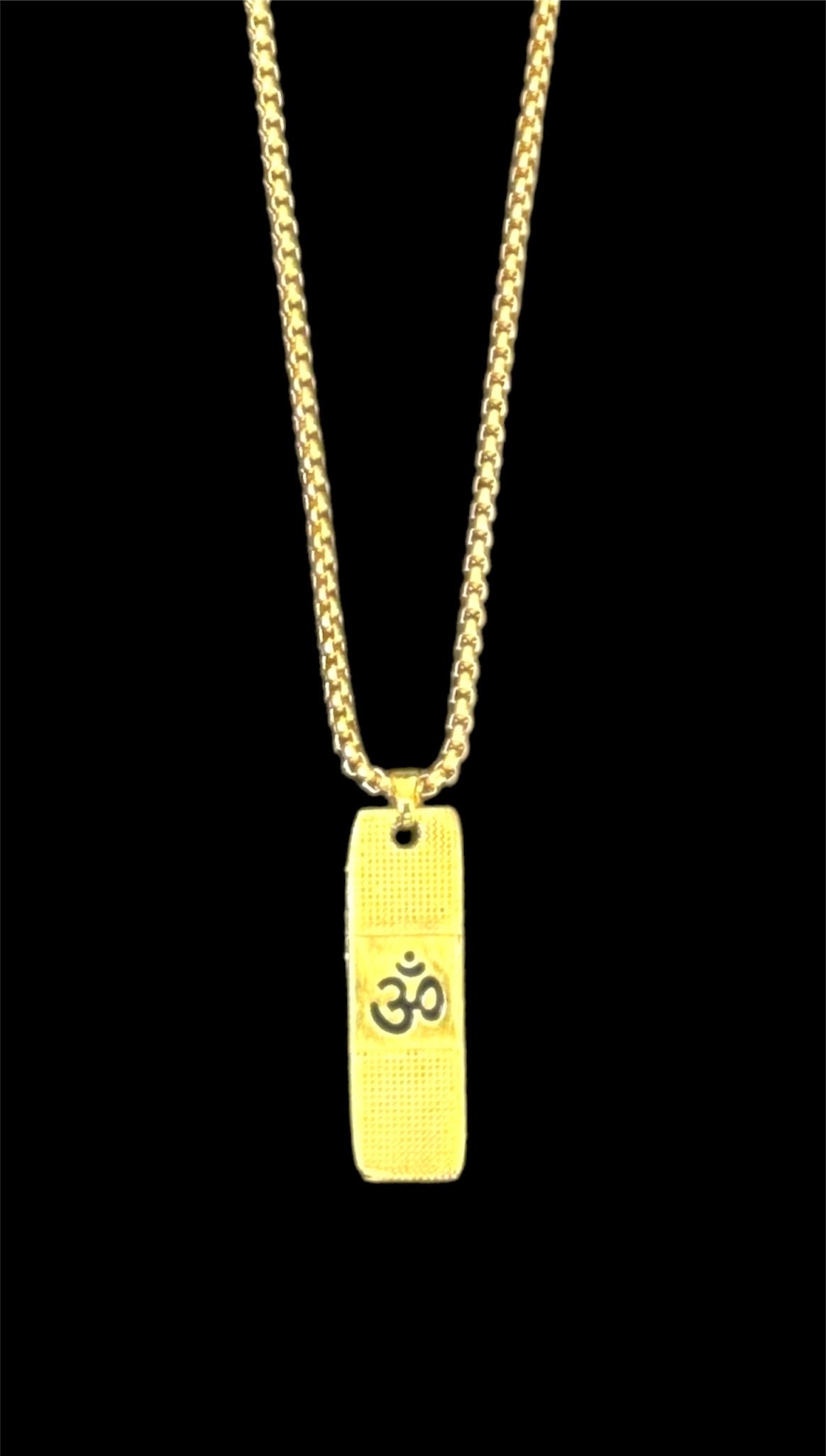 Spiritual OM Engraved Dual Side Sleek Bar Pendant With Chain