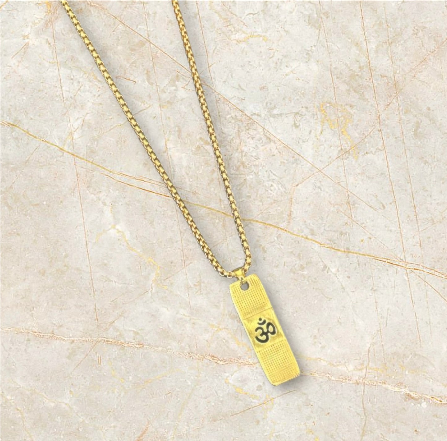 Spiritual OM Engraved Dual Side Sleek Bar Pendant With Chain