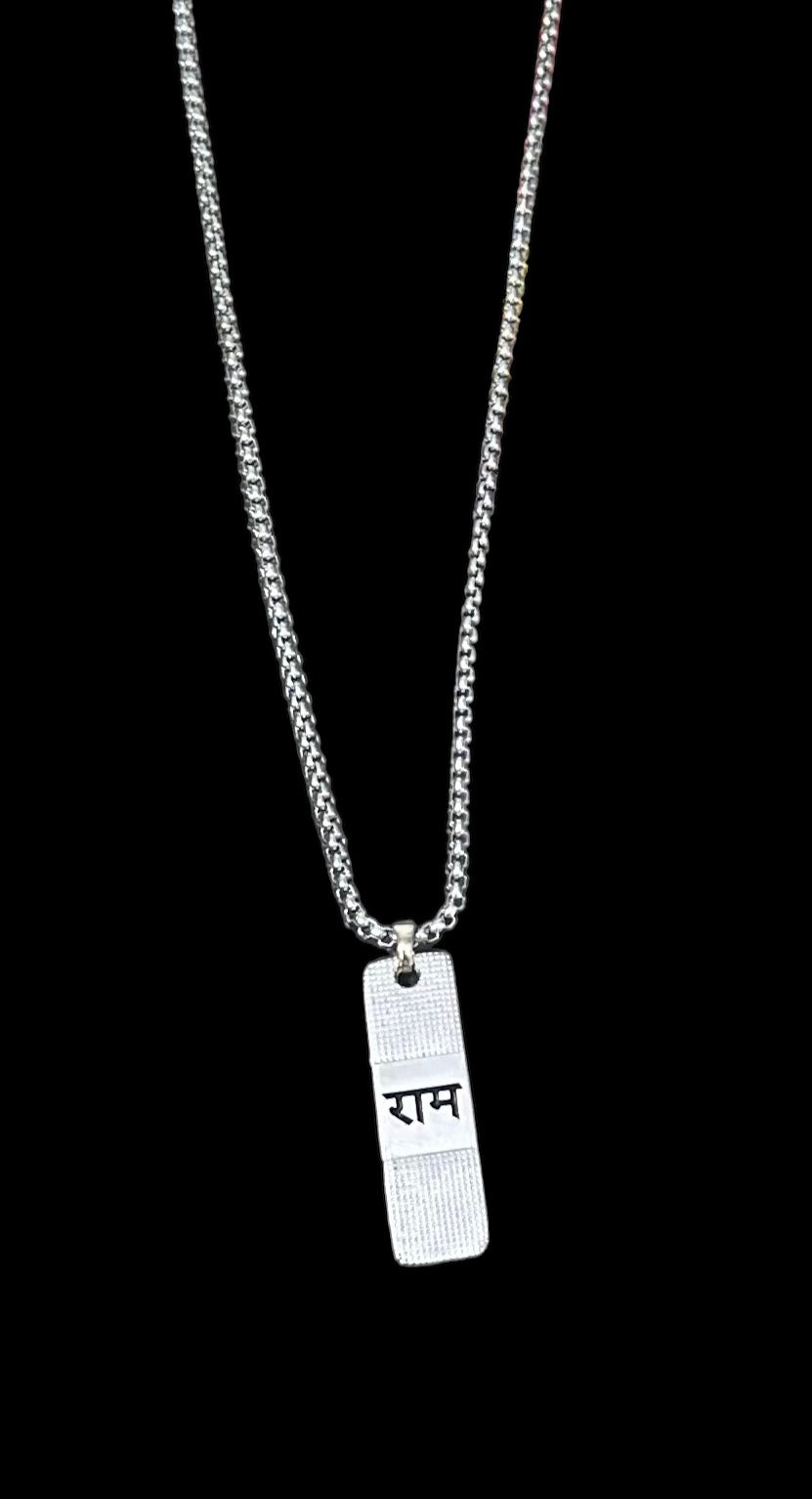 Spiritual RAM Engraved Dual Side Sleek Bar Pendant With Chain