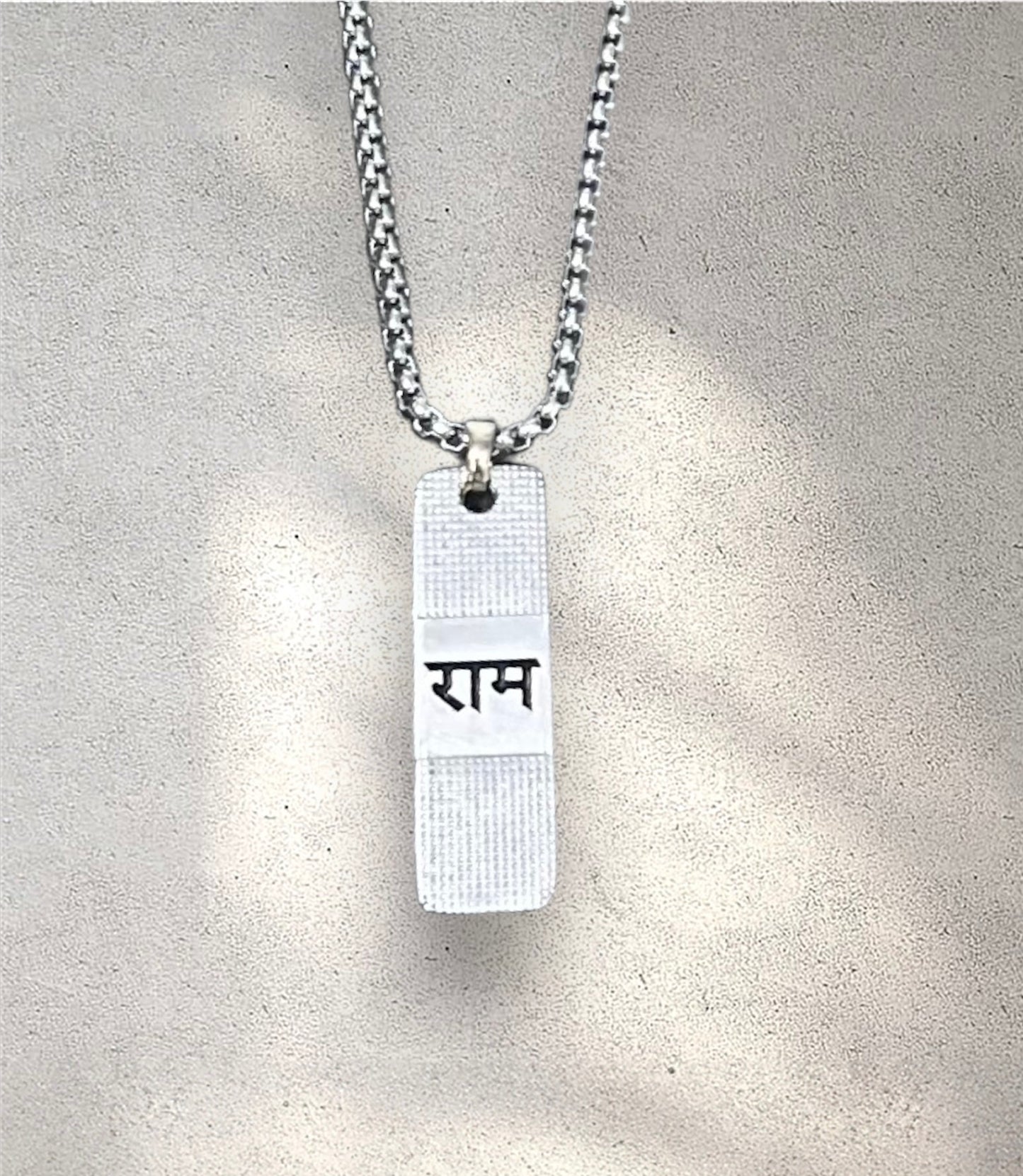 Spiritual RAM Engraved Dual Side Sleek Bar Pendant With Chain