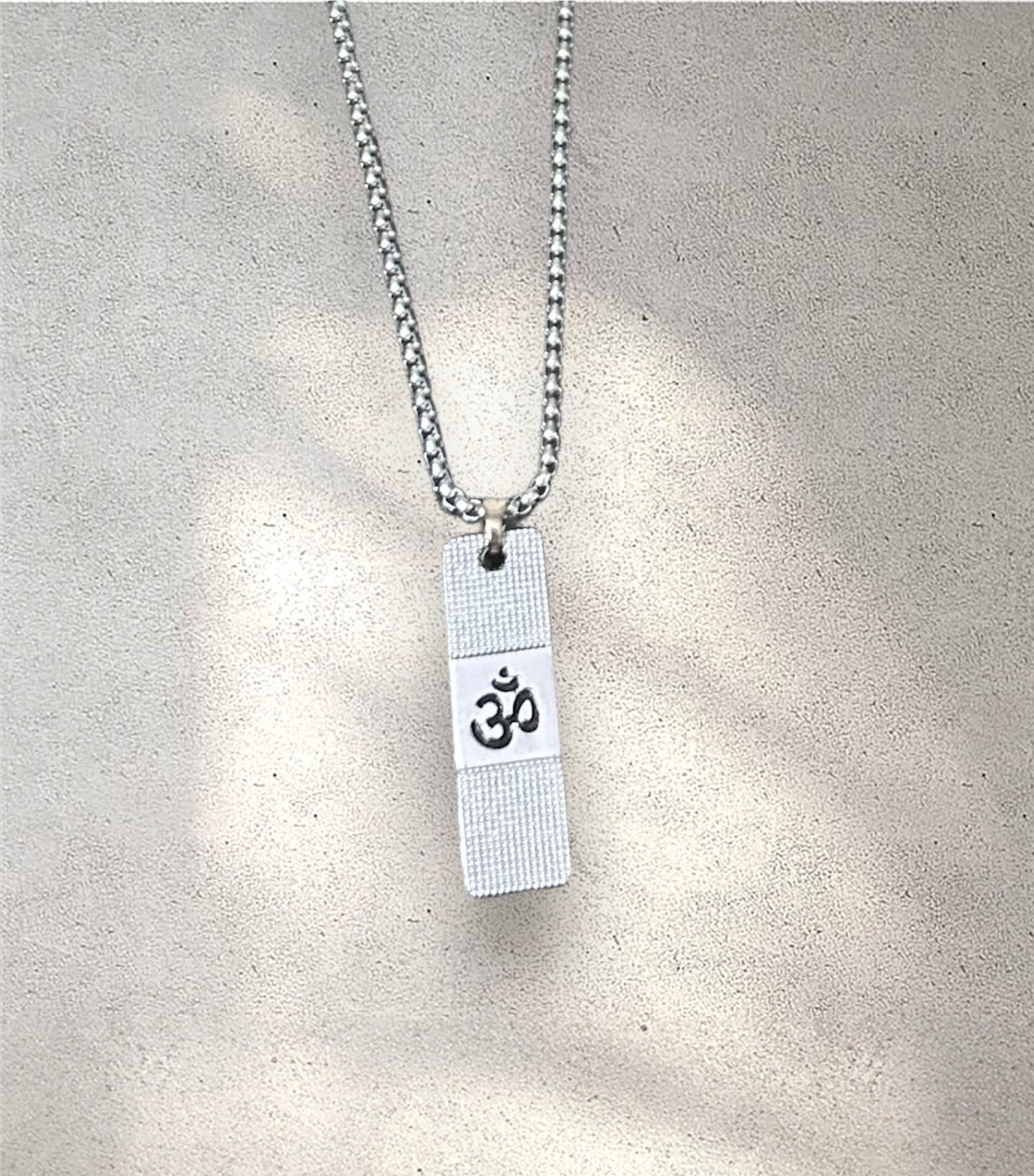 Spiritual OM Engraved Dual Side Sleek Bar Pendant With Chain