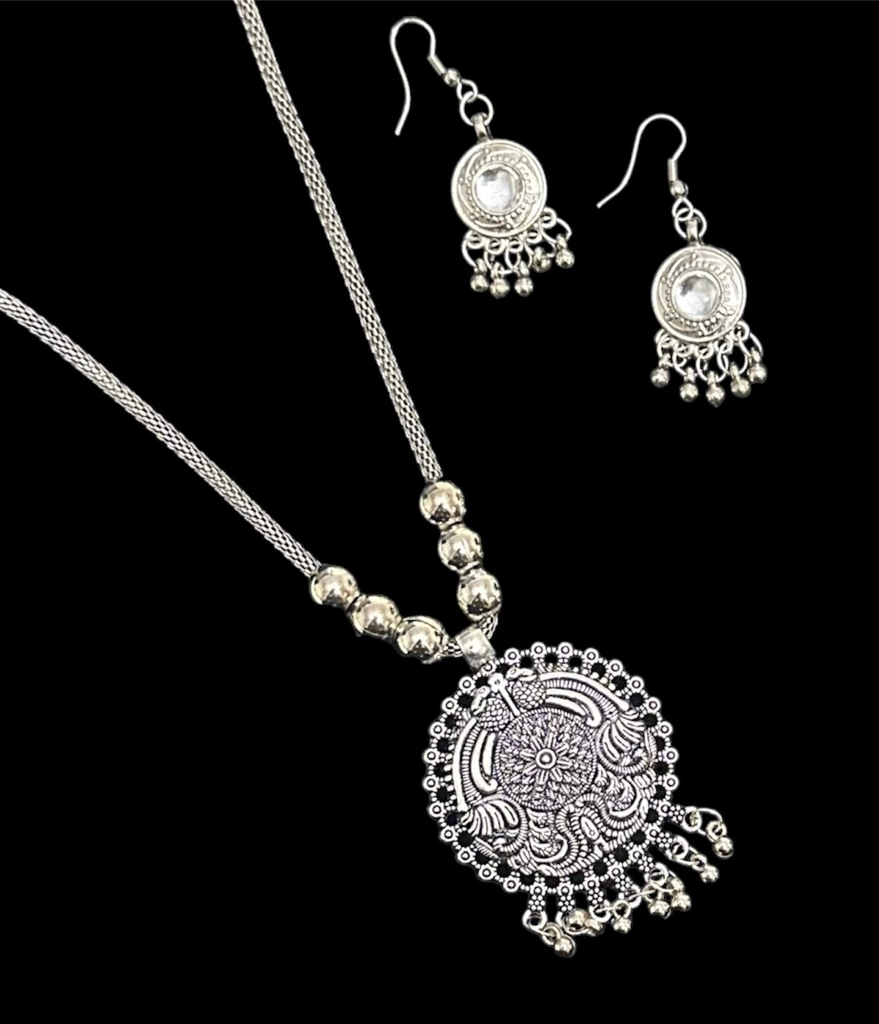 Oxidised Necklace Pendent Set With Earrings