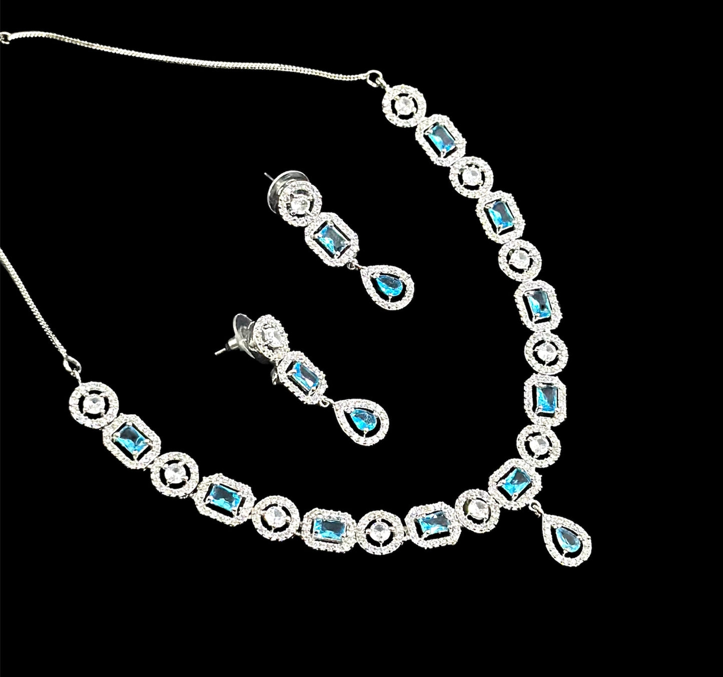 Premium CZ Stones Studded Necklace Choker Set With Drop Earrings