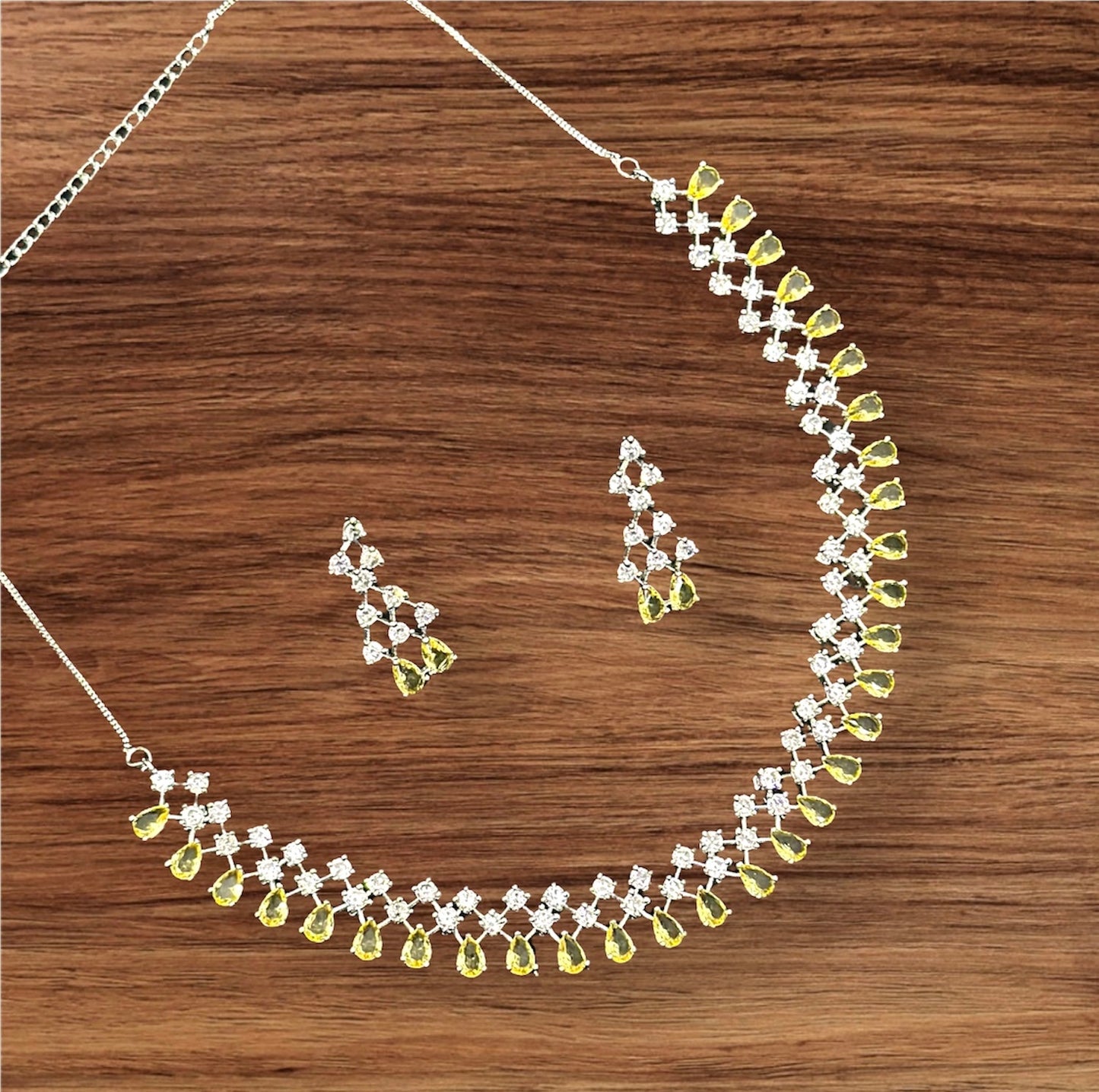 White and Colored AD Stones Studded Minimal Necklace Choker Set With Earrings