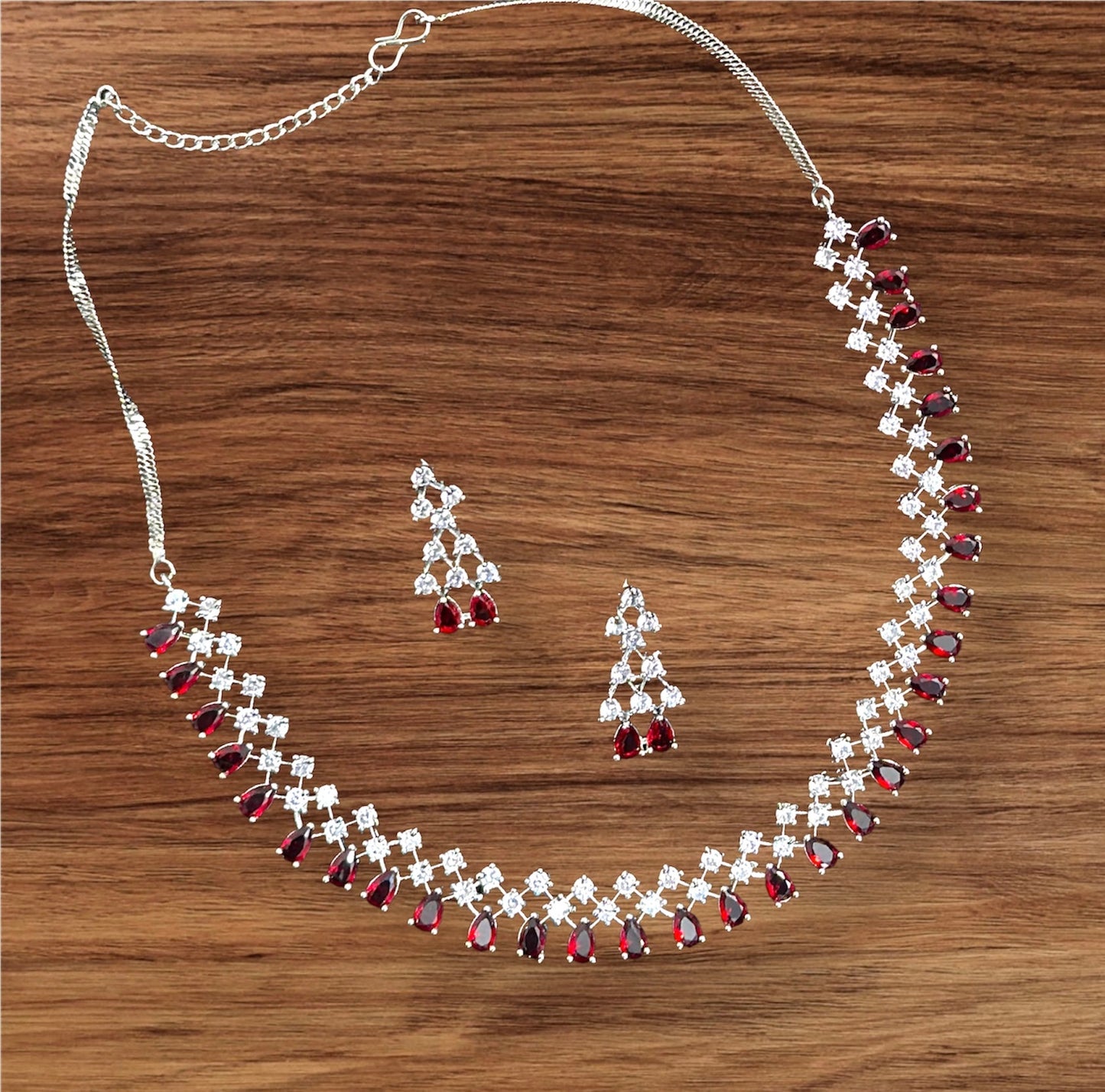 White and Colored AD Stones Studded Minimal Necklace Choker Set With Earrings