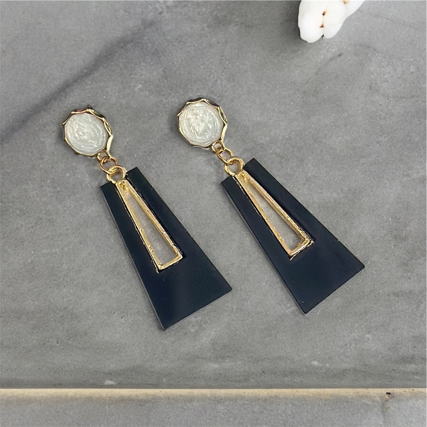 Black and Golden Korean Push Plugs Earrings