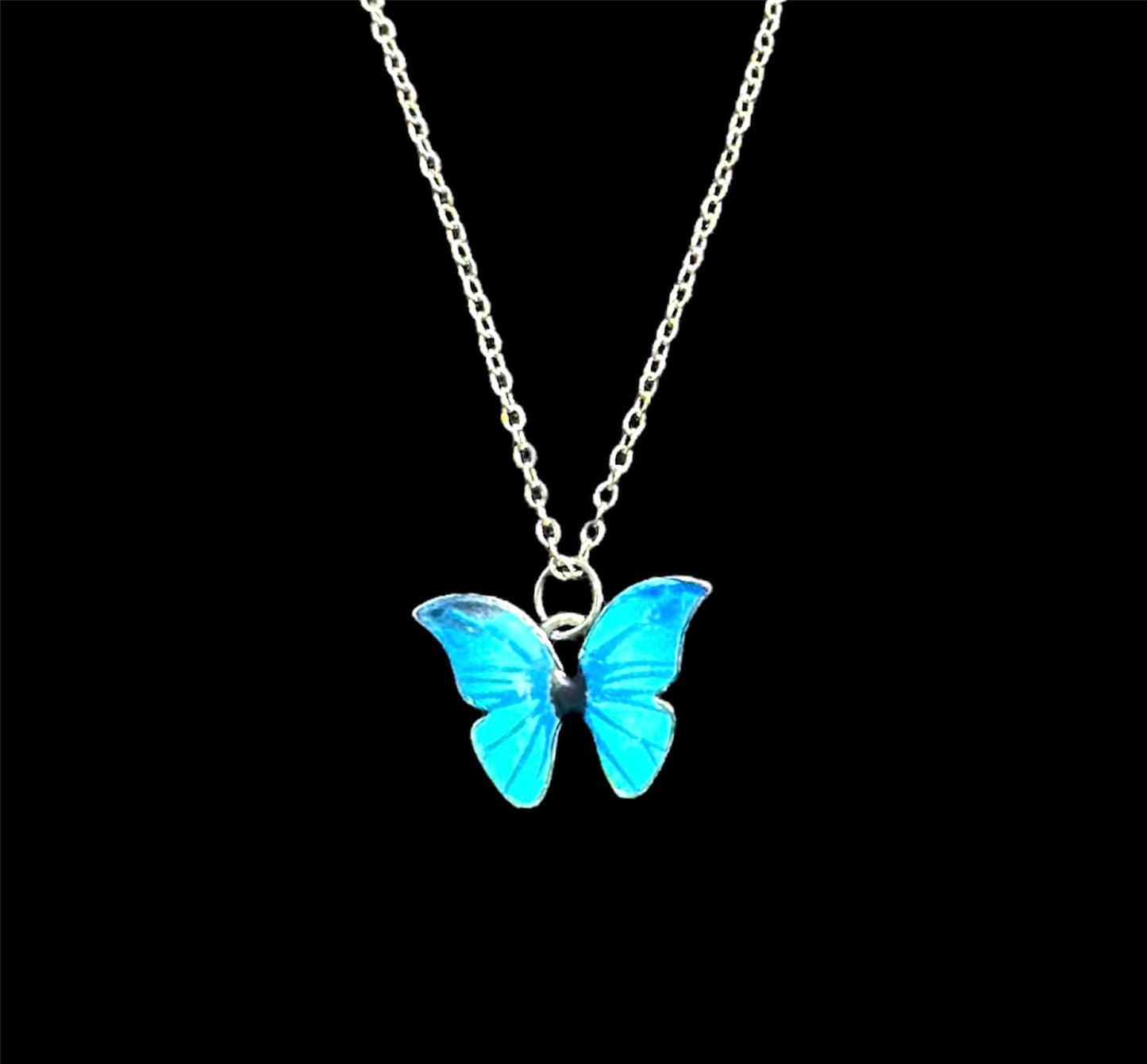 Minimal Blue Colored Butterfly Pendant With Silver Colored Chain For Girls and Women