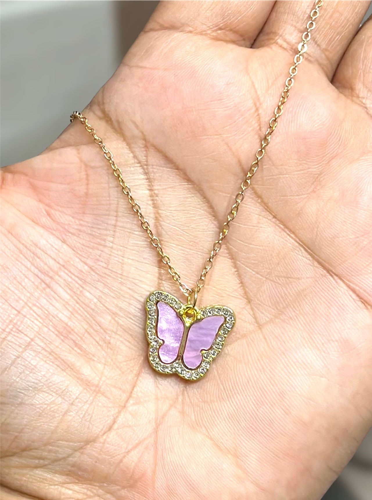 Minimal Stones Studded Butterfly Pendant With Chain For Girls and Women