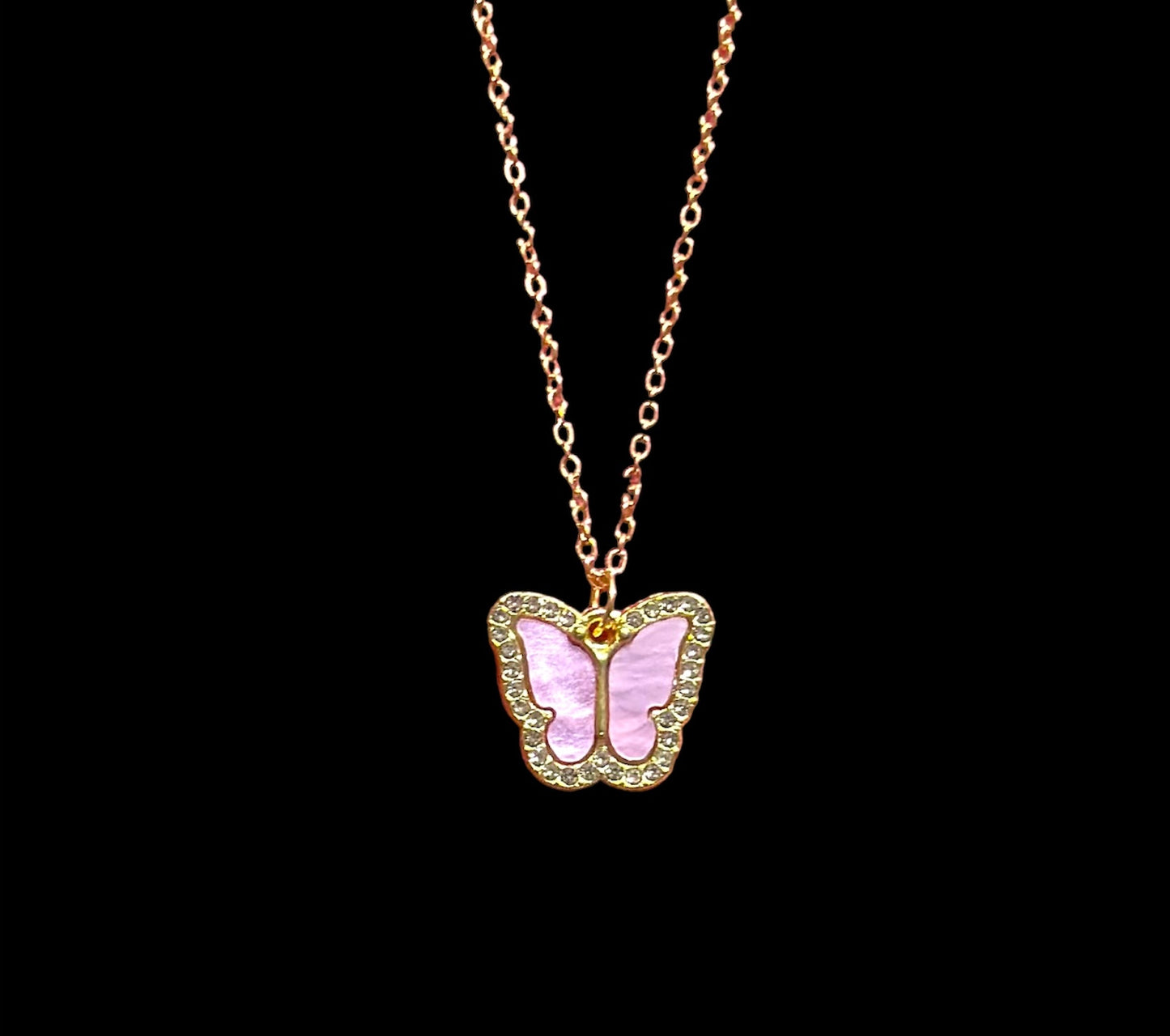 Minimal Stones Studded Butterfly Pendant With Chain For Girls and Women