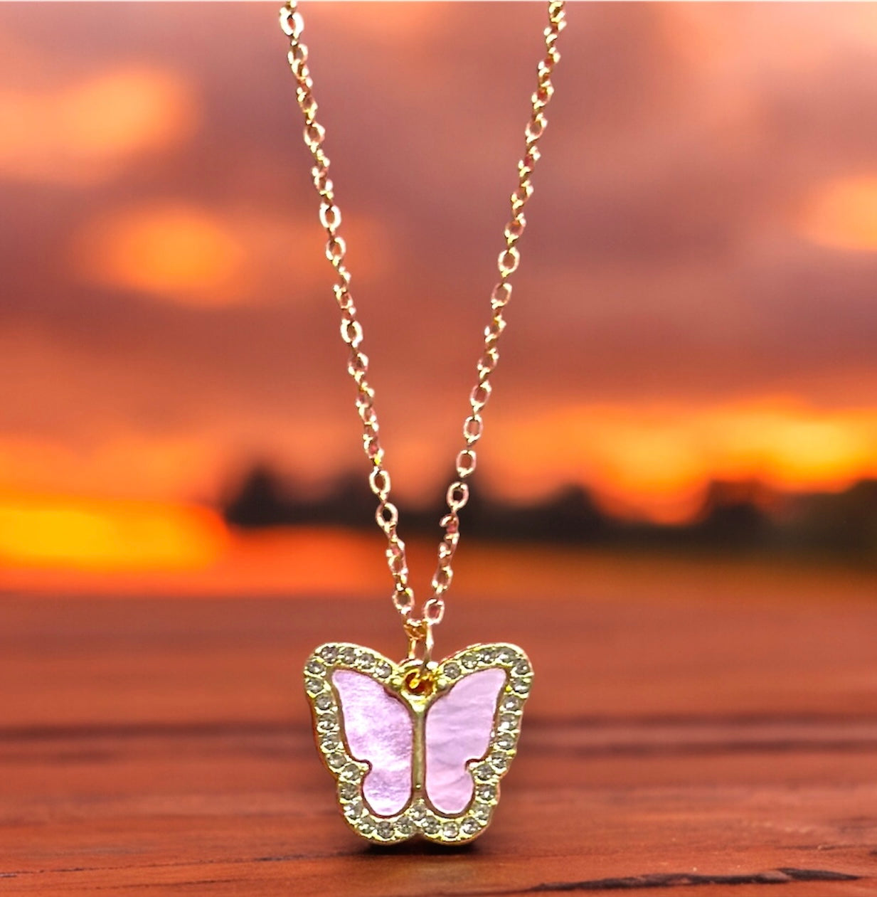 Minimal Stones Studded Butterfly Pendant With Chain For Girls and Women