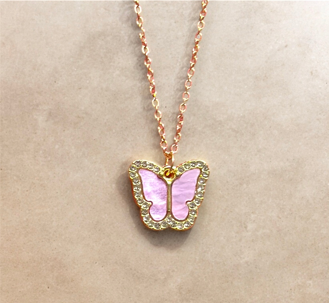 Minimal Stones Studded Butterfly Pendant With Chain For Girls and Women