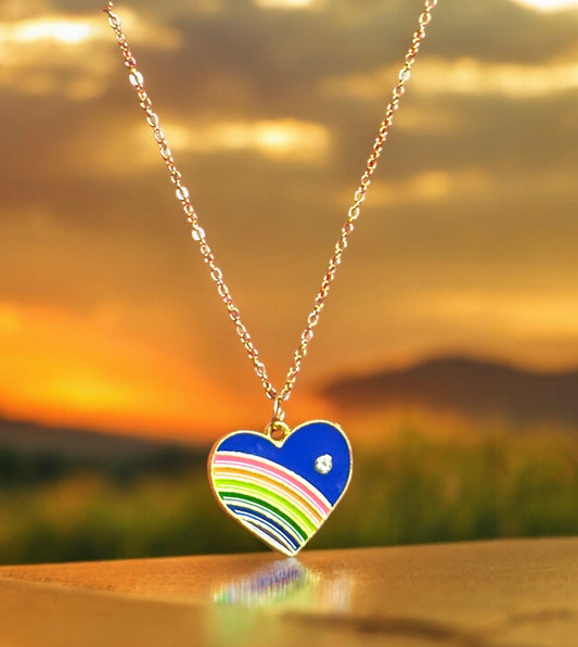 Beautiful Multicolored Heart Pendant Necklace Chain