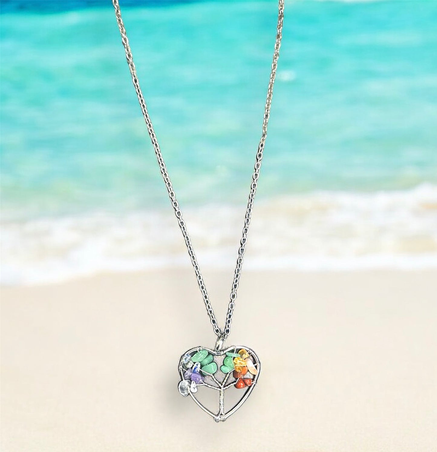 3D Style Beads Tree Heart Necklace Chain Pendant