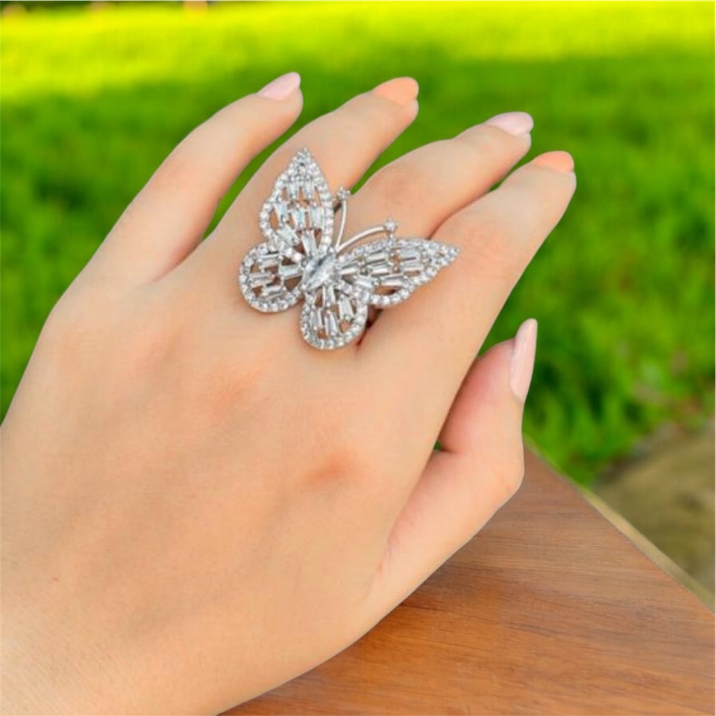 Premium CZ Stones Studded Butterfly American Diamond Adjustable Cocktail Ring