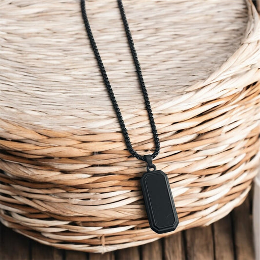 Rectangular Black Glass Cut Necklace Pendent Chain