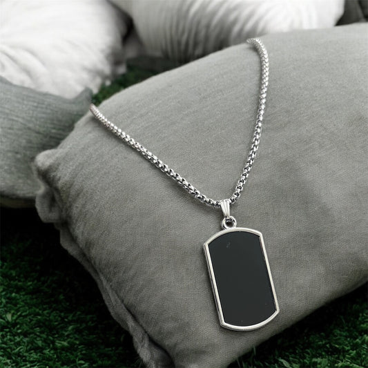 Black Glass Cut Rectangular Necklace Pendent Chain