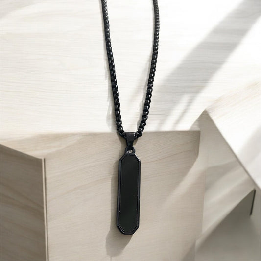 Cylindrical Shape Black Glass Cut Minimal Necklace Pendent Chain