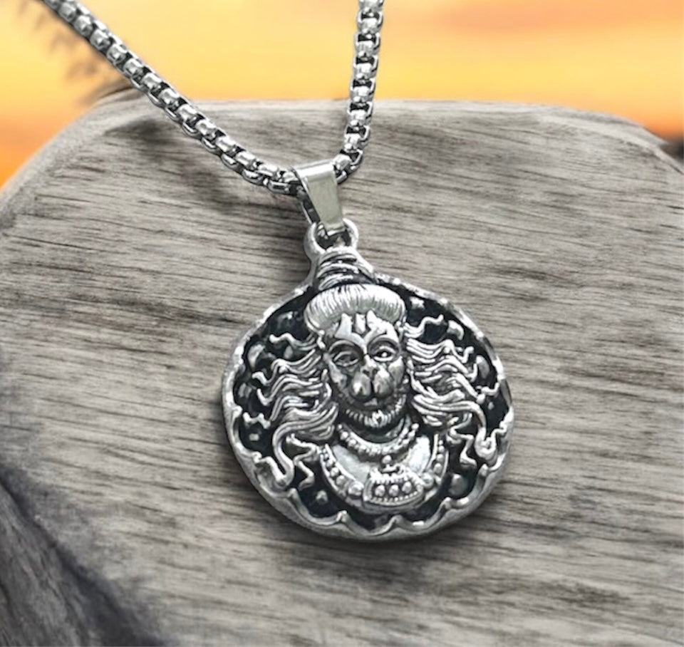 Lord Hanuman Ji Pendant & Chain Set – Spiritual Silver & Black Oxidized Devotional Jewelry | 5 Designs |