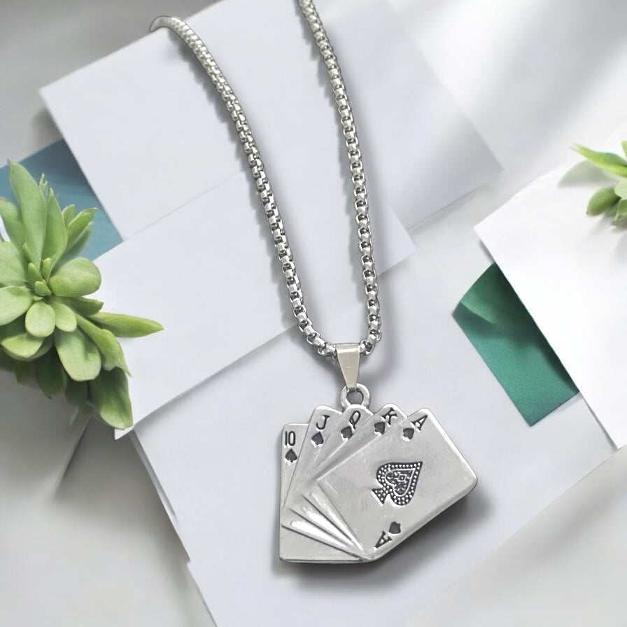 Cards Deck Style Western Stainless Steel Necklace Pendent Chain