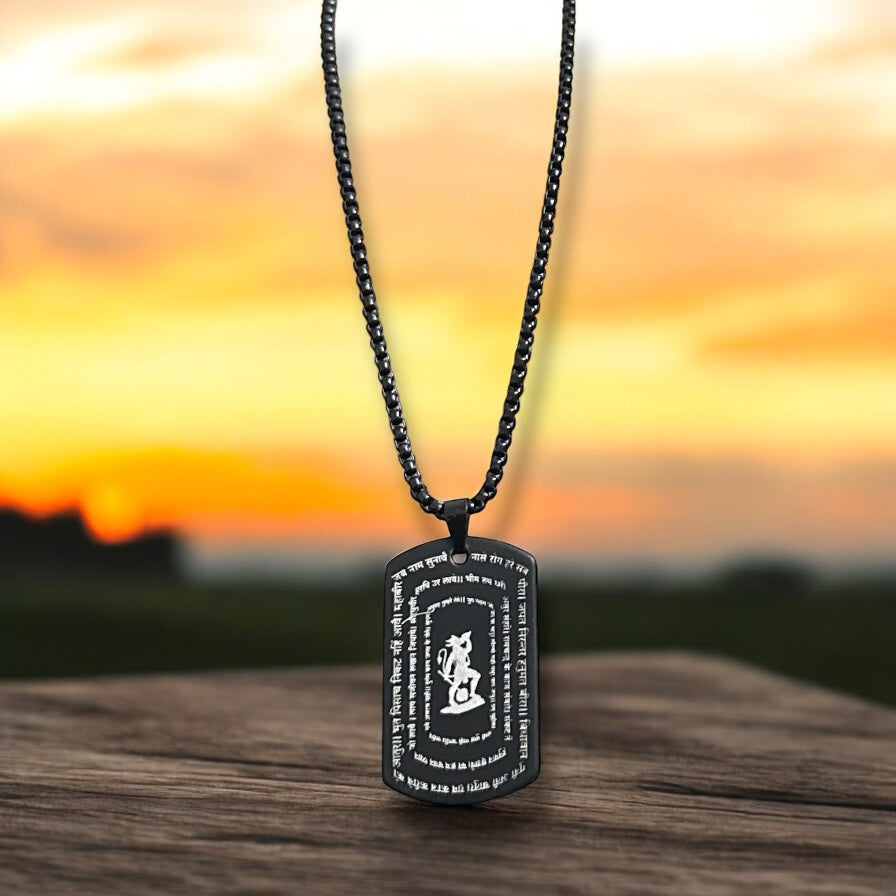 Hanuman Chalisa Chaupayi Digitally Micro Carved Black Stainless Steel Necklace Pendent Chain