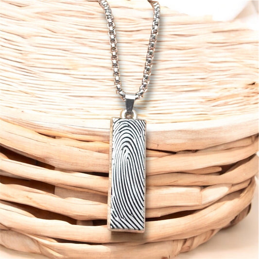 Geometric Design Fingerprint Style Silver Colored Necklace Pendant Chain For Boys and Men