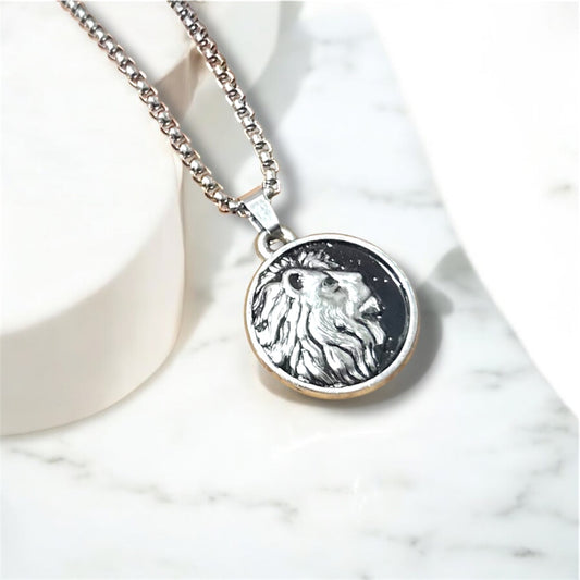 Black and Silver Lion Pendant Necklace Chain