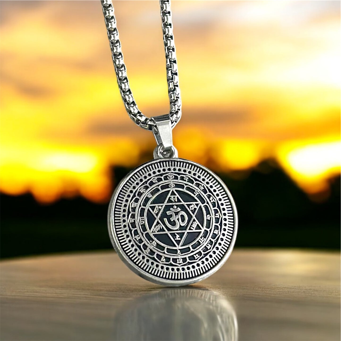 Elegant Silver Om Pendant Necklace with Sacred Geometry Design