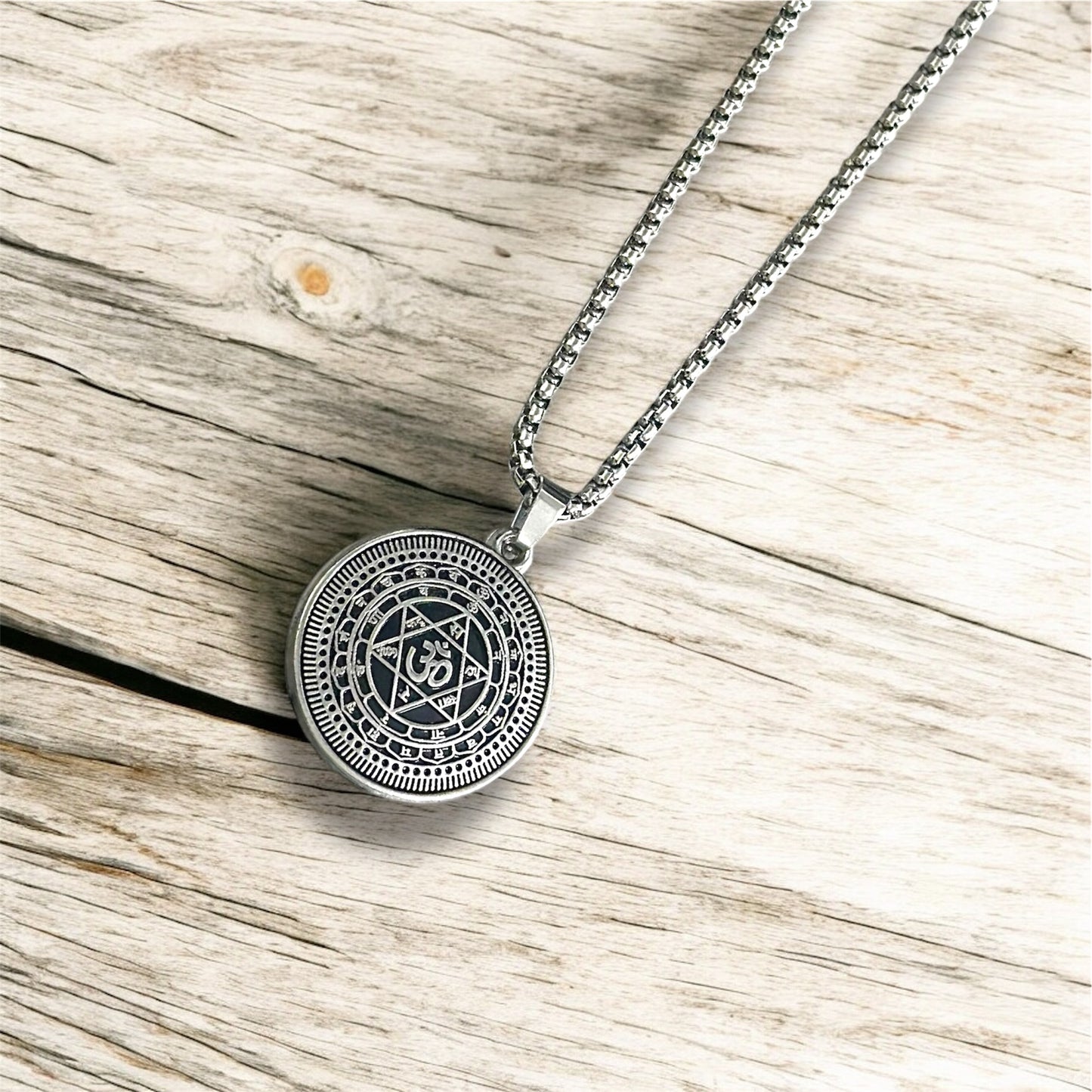 Elegant Silver Om Pendant Necklace with Sacred Geometry Design