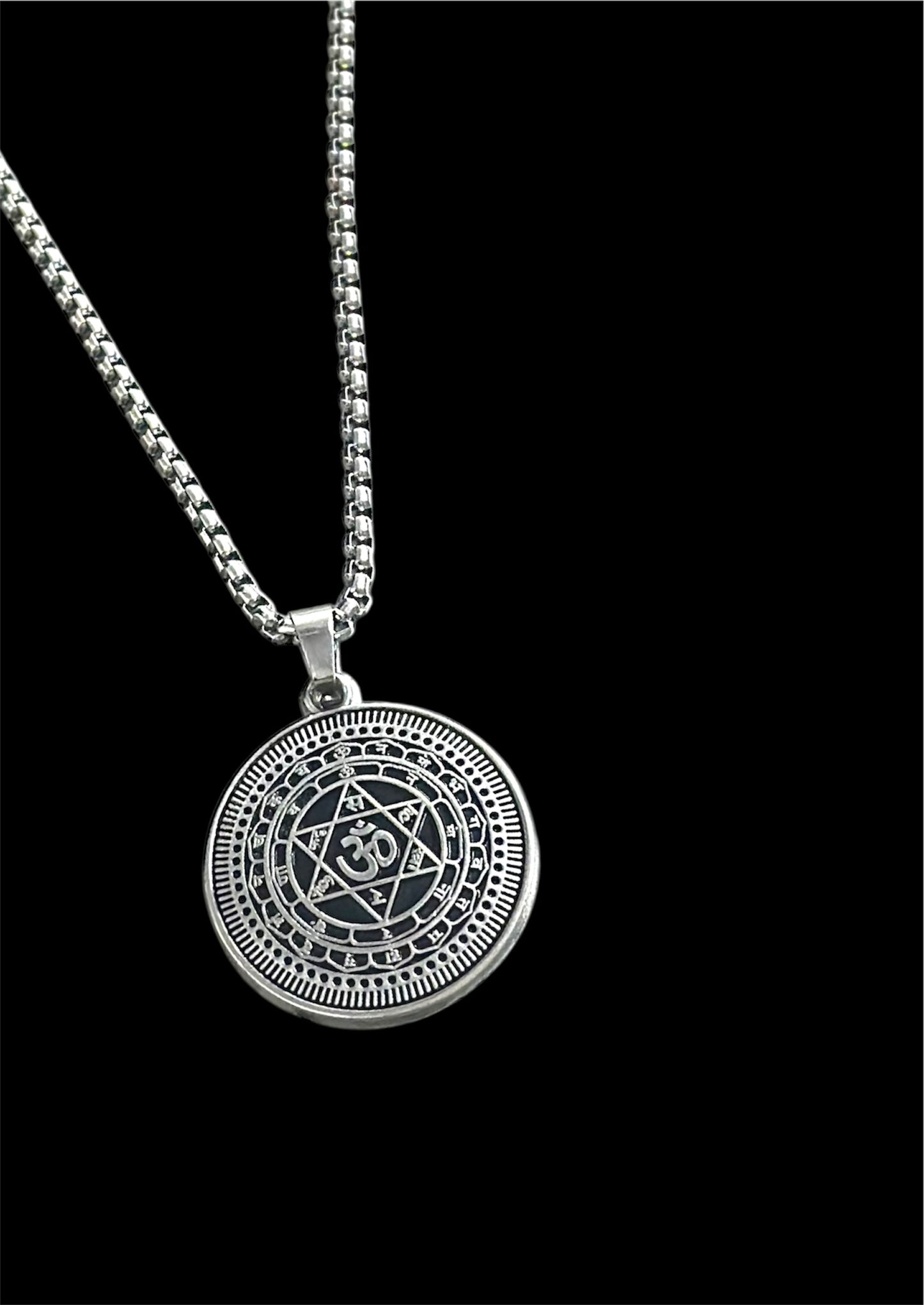 Elegant Silver Om Pendant Necklace with Sacred Geometry Design
