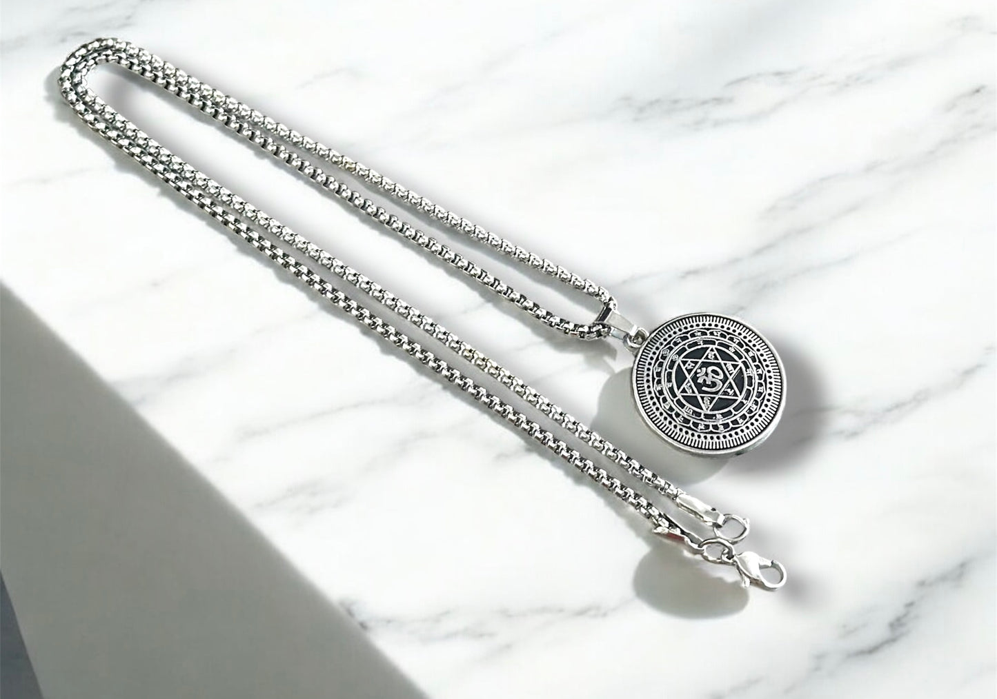 Elegant Silver Om Pendant Necklace with Sacred Geometry Design