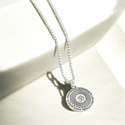 Sacred Om Symbol Pendant Necklace – Antique Silver Finish Spiritual Amulet for Men & Women