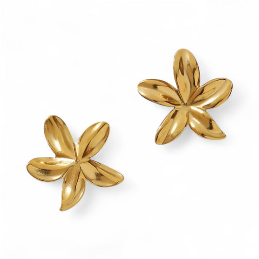 Anti Tarnish Stainless Steel Golden Petal Flower Earrings – Bold, Lightweight & Statement Style