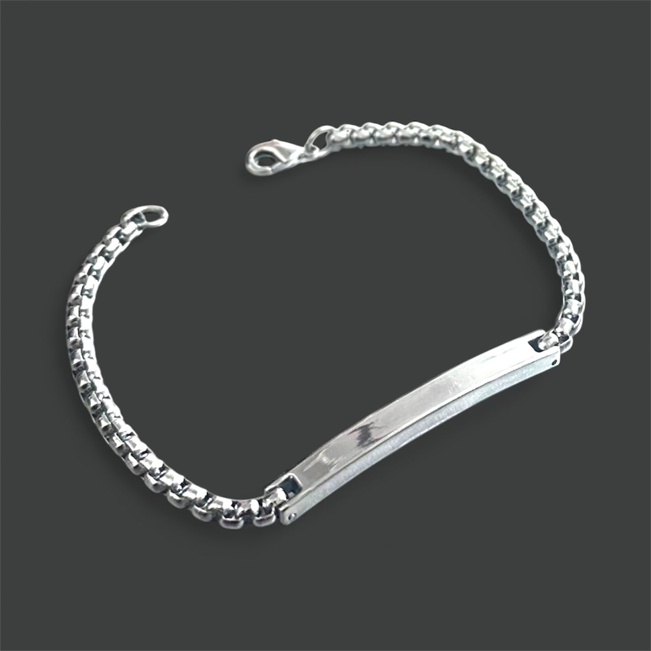 Men’s Silver Colored ID Bracelet – Engravable Chain Bracelet