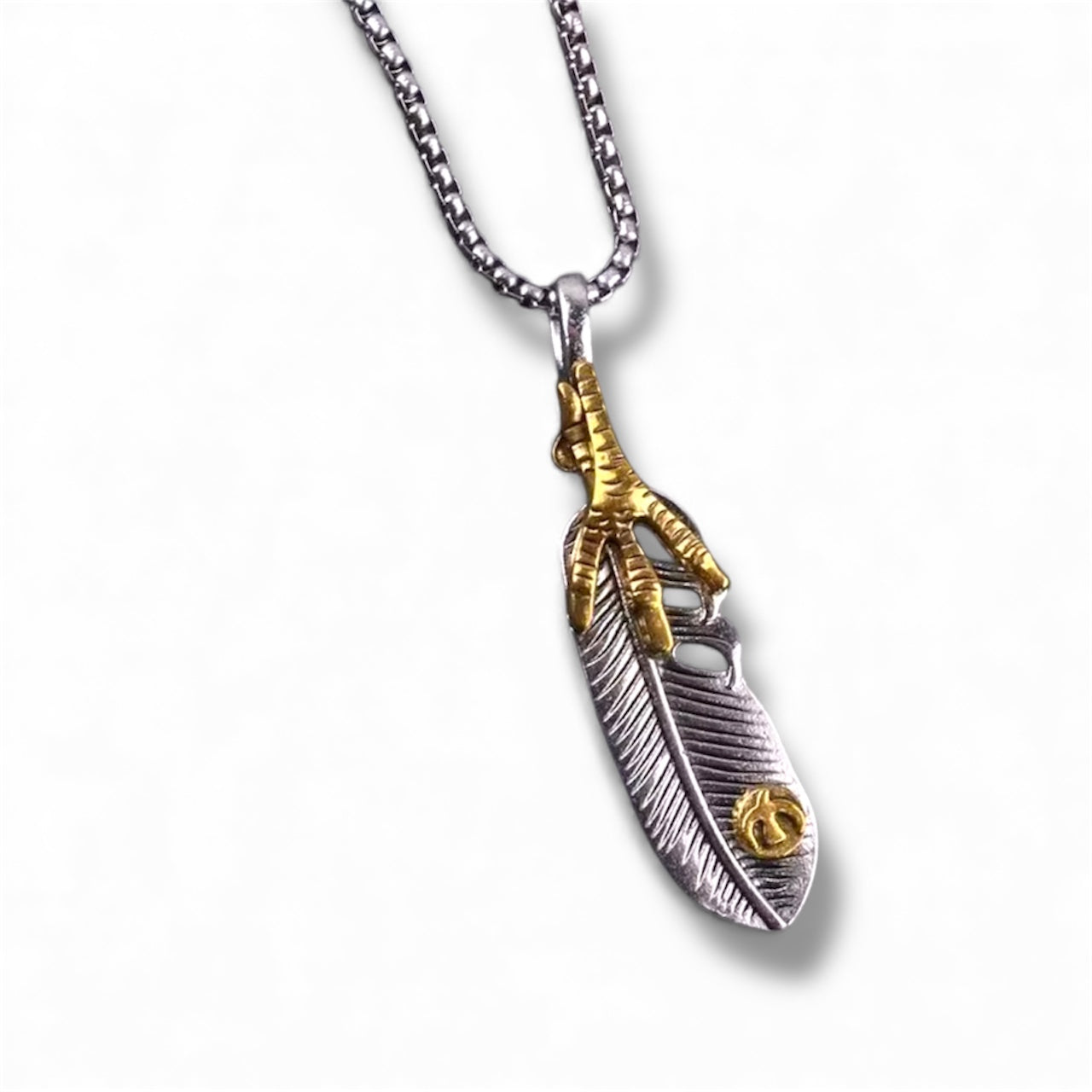 Men’s Stainless Steel Feather Pendant Necklace | Golden Claw Design | Trendy Boho Fashion Jewelry for Men