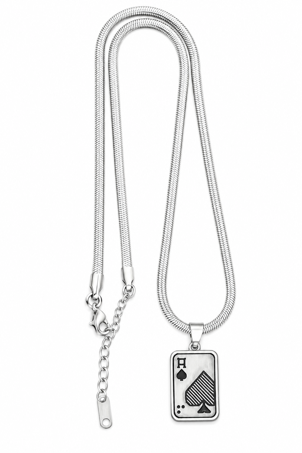 Ace of Spades Stainless Steel Pendant Necklace – 55 cm Snake Chain