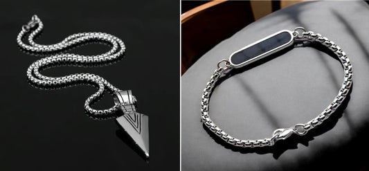 Combo of Chain Hand Bracelet and Spearhead Necklace Pendant Box Chain