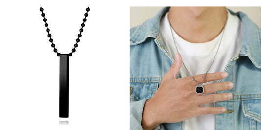 Combo of Black Bar Ball Chain and Glass Cut Round Necklace Pendant Box Chain