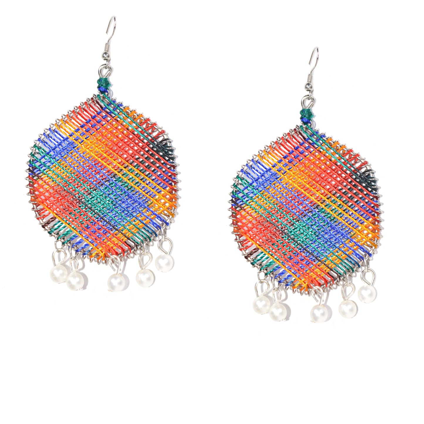 Hexagon Shaped Multicolored Thread Style Pearl Hangings Fish Hook Earrings