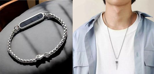 Combo of Chain Hand Bracelet and Down Arrow Necklace Pendant Box Chain