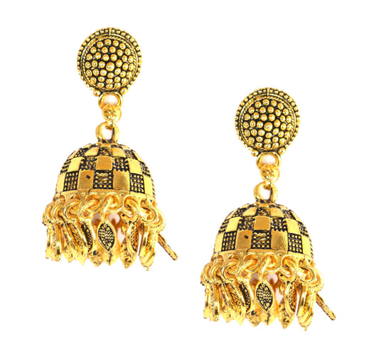 Golden Dome Style Push Plugs Jhumka Drop Earrings