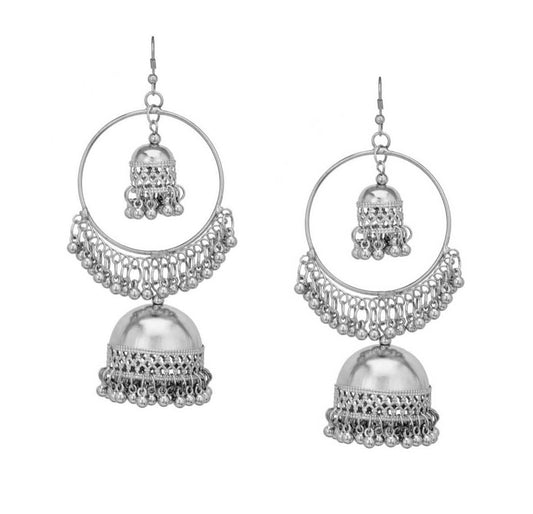 Oxidised Silver Multiple Jhumki Style Fish Hook Earrings