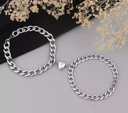 Couple Love Friendship Magnetic Heart Stainless Steel Hand Bracelet