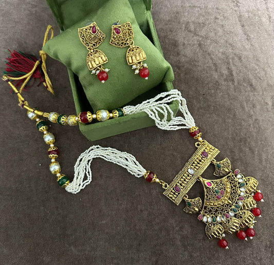 Designer Multi-Layer Pearl & Kundan Pendant Necklace Set with Matching Earrings - Perfect for Weddings & Festive Celebrations