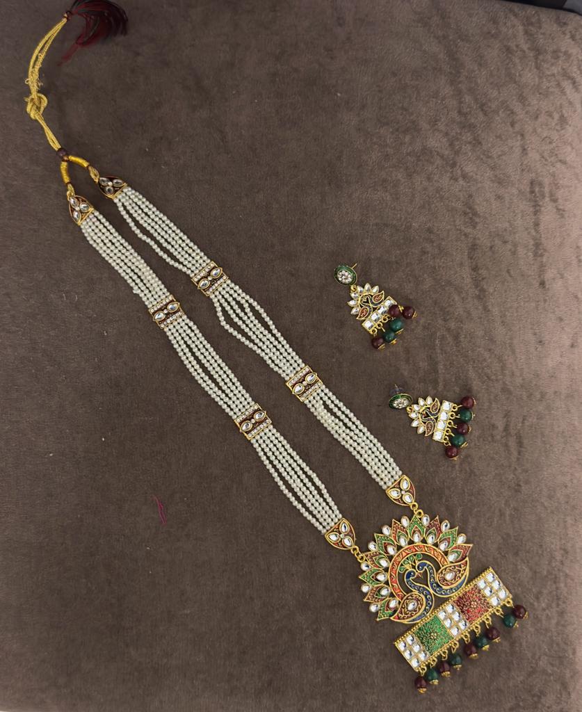 Designer Multi-Layer Peacock Style Pendant Necklace Set with Matching Earrings - Perfect for Weddings & Festive Celebrations